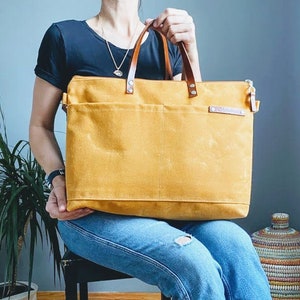 Waxed Weekender canvas Tote Bag in Bright Yellow / Yellow Mellow | Awesome Top seller