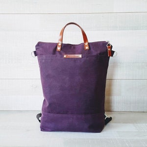 NEW COLOR! Waxed Canvas Backpack - Plum Purple, Convertible Backpack, Diaper Backpack, A3 waxed canvas Bag,Rucksack, Multi pockets bag