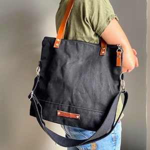 Waxed Canvas Tote Bag in CHARCOAL BLACK | Milano - MEDIUM Size