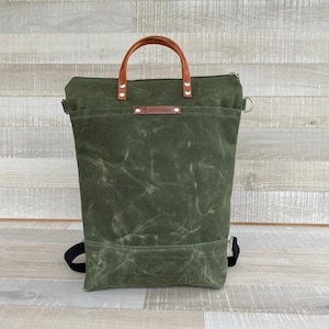 Waxed Canvas Backpack, Convertible Backpack, Diaper Backpack, A3 waxed canvas Bag, Rucksack, Multi pockets bag image 1