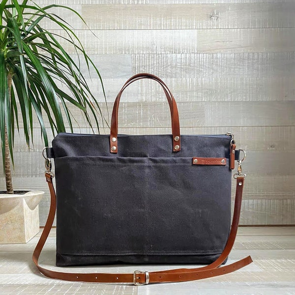 Waxed Weekender canvas Tote Bag in Anthracite / Dark GRAY | Awesome Top seller
