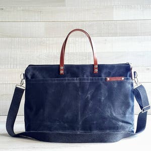 Waxed Canvas Bag in Charcoal Black Weekender Tote Bag image 1