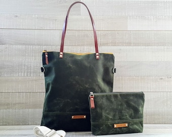 Waxed Canvas Tote Bag  in Dark Forest Green | Milano