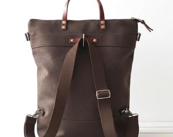 Waxed Canvas Convertible Backpack: Diaper Bag, Laptop Rucksack
