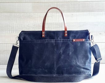 Waxed Canvas Bag in Charcoal Black | Weekender Tote Bag