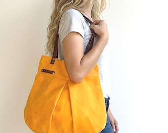 KREMNA - Waxed Canvas Shoulder Bag in Bright Yellow -- everyday purse --
