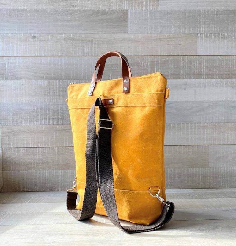 Waxed Canvas Backpack Mustard Yellow, Convertible Backpack, Diaper Backpack, A3, Rucksacks mellow yellow zdjęcie 3