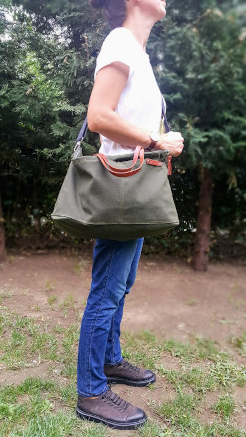 Waxed Canvas Bag in Charcoal Black Weekender Tote Bag image 5