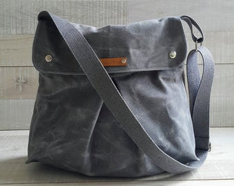 Bolsa mensajera de lona encerada en gris / MODULAR