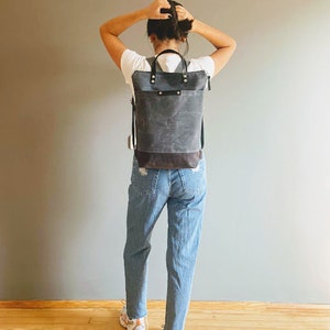 PERGE Waxed Canvas Backpack Gray / Dark Gray, Rucksack, MacBook 13 Backpack, Rucksack, Outside Pocket Backpack image 7