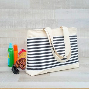 YAHO Beach Tote Bag, LARGE tote, Yellow and White bold striped, market tote, stripe tote bag, yellow white stripes, shoulder bag image 6