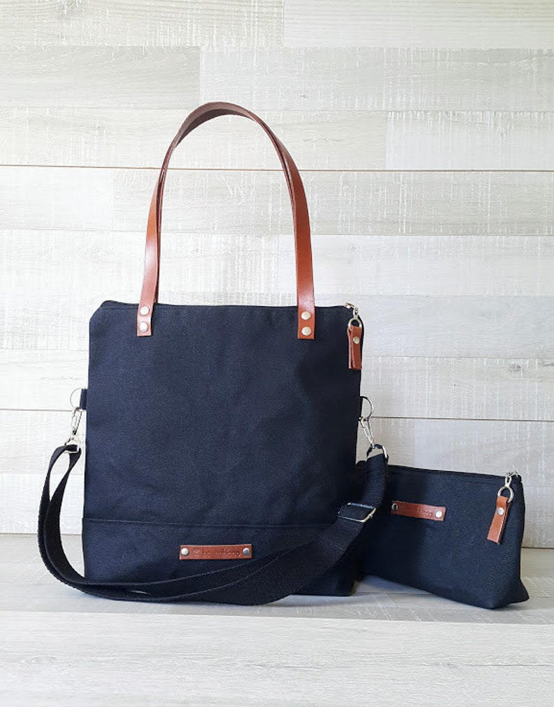 Waxed Canvas Tote Bag in CHARCOAL BLACK Milano MEDIUM Size image 2