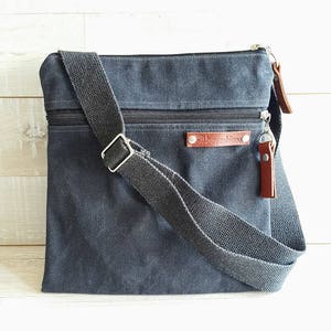 Sac messager quotidien unisexe en toile cirée, sac à bandoulière, noir anthracite, poche extérieure zippée, petit sac, sac pour passeport, sac de rangement