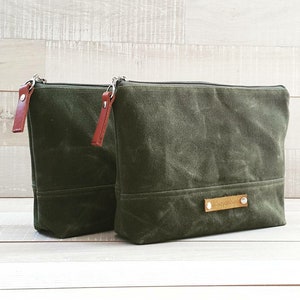 Waxed Canvas Pouch in Charcoal LARGE Zippered Pouch image 3