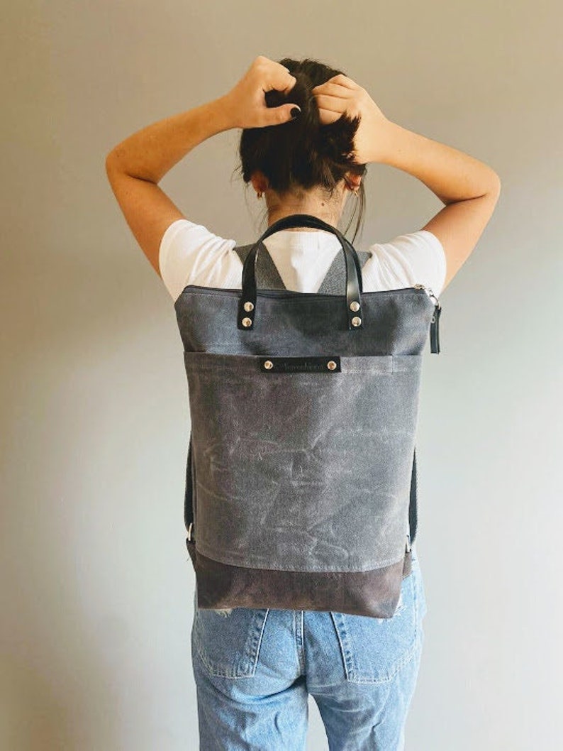 PERGE Waxed Canvas Backpack Gray / Dark Gray, Rucksack, MacBook 13 Backpack, Rucksack, Outside Pocket Backpack image 3