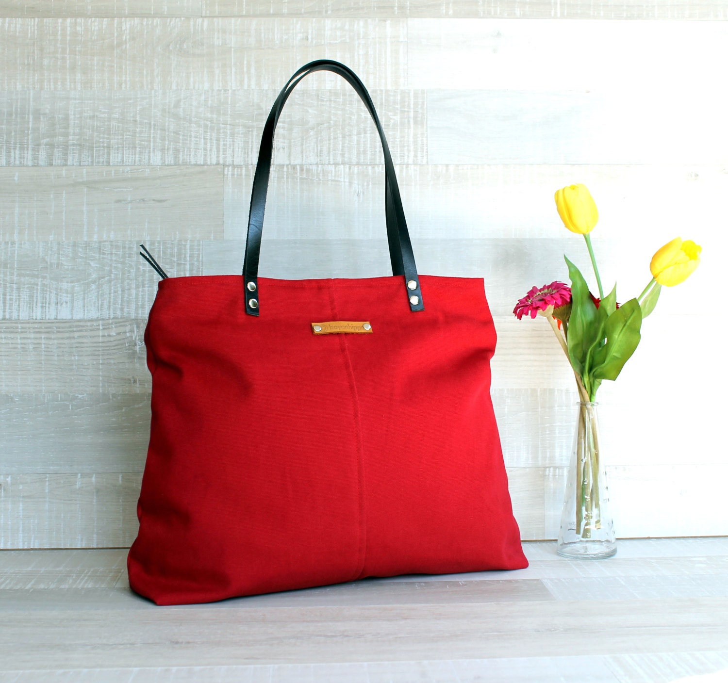 Genuine Leather Straps Canvas Handbag Large Shoulder bag | Etsy