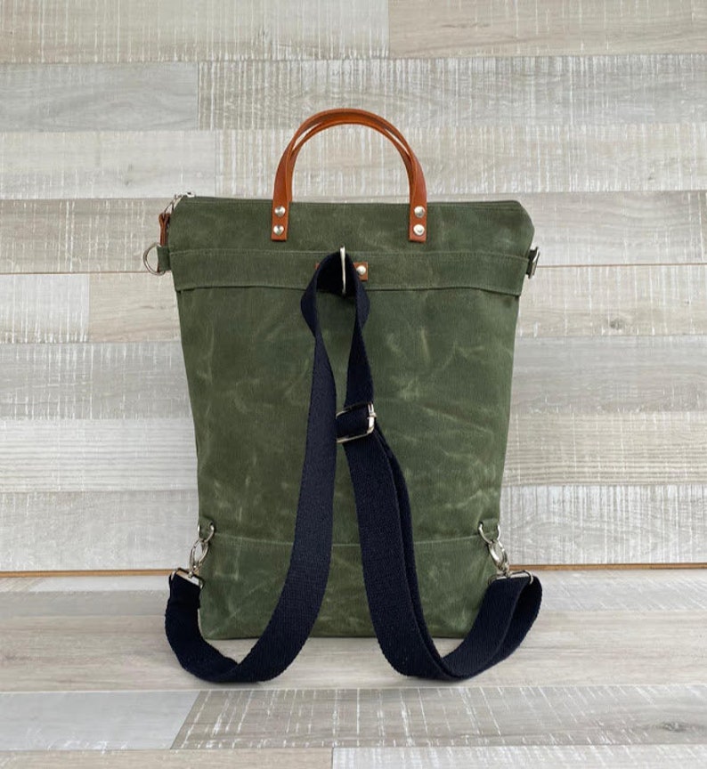 Waxed Canvas Backpack, Convertible Backpack, Diaper Backpack, A3 waxed canvas Bag, Rucksack, Multi pockets bag image 2