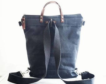 Waxed Canvas Backpack, Convertible Backpack, Diaper Backpack, A3 waxed canvas Bag,Rucksack, Multi pockets bag