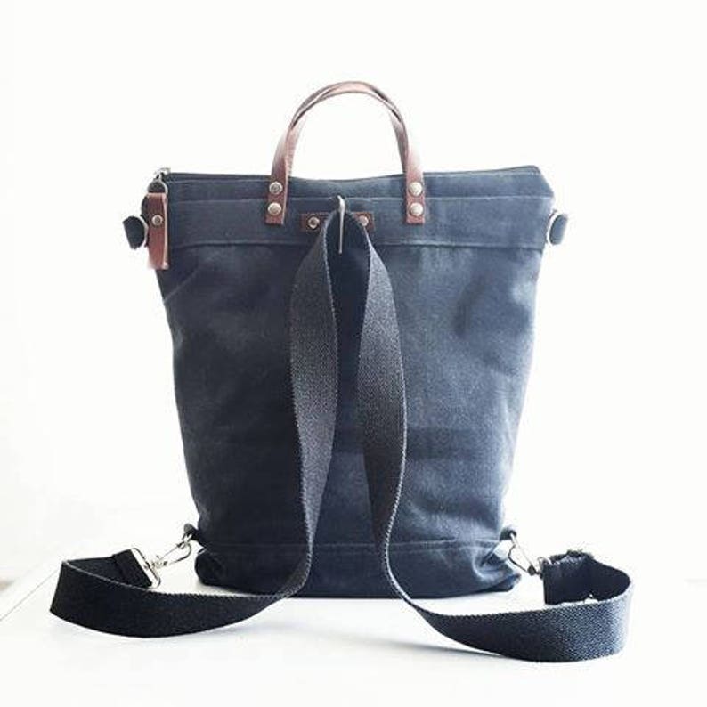 Waxed Canvas Backpack, Convertible Backpack, Diaper Backpack, A3 waxed canvas Bag,Rucksack, Multi pockets bag image 1