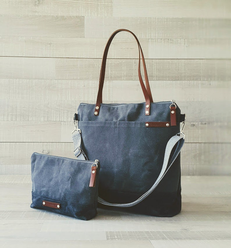 WAXED CANVAS Bag in Gray and Black Zippered TOTE Waxed Laptop Etsy Canada