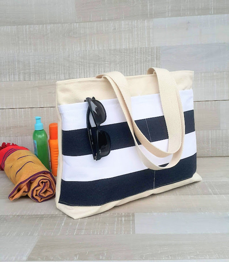 YAHO Beach Tote Bag, LARGE tote, Yellow and White bold striped, market tote, stripe tote bag, yellow white stripes, shoulder bag image 7