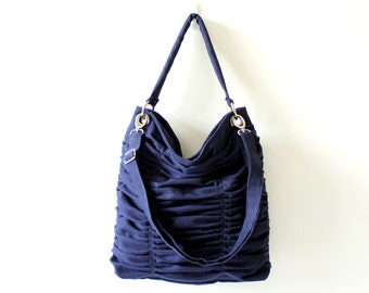 Pleated Poetry Tote Bag in Dark Midnight Blue