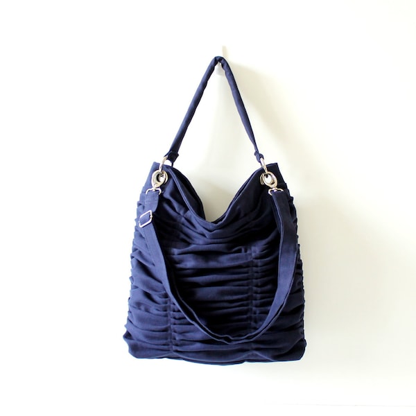 Pleated Poetry Tote Bag in Dark Midnight Blue