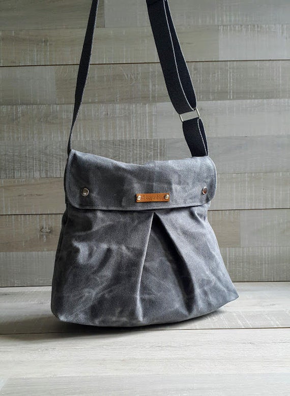Waxed Canvas Messenger Bag in Gray | MODULAR - Etsy