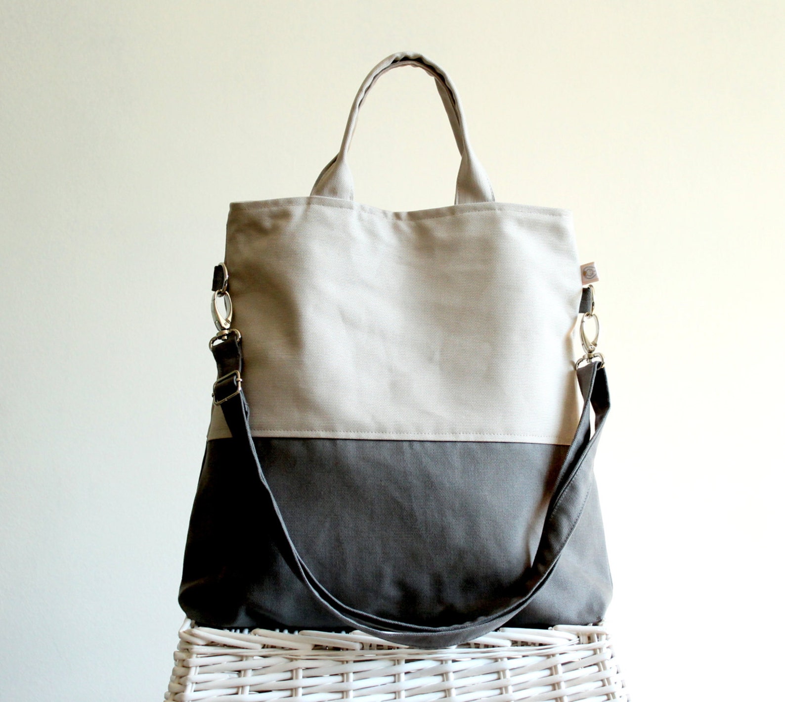 UNISEX Tote Bag Grey and Khaki Colorblock Tote LAPTOP BAG Etsy