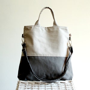 Color Block Tote Bag: Unisex Khaki & Grey Laptop Bag