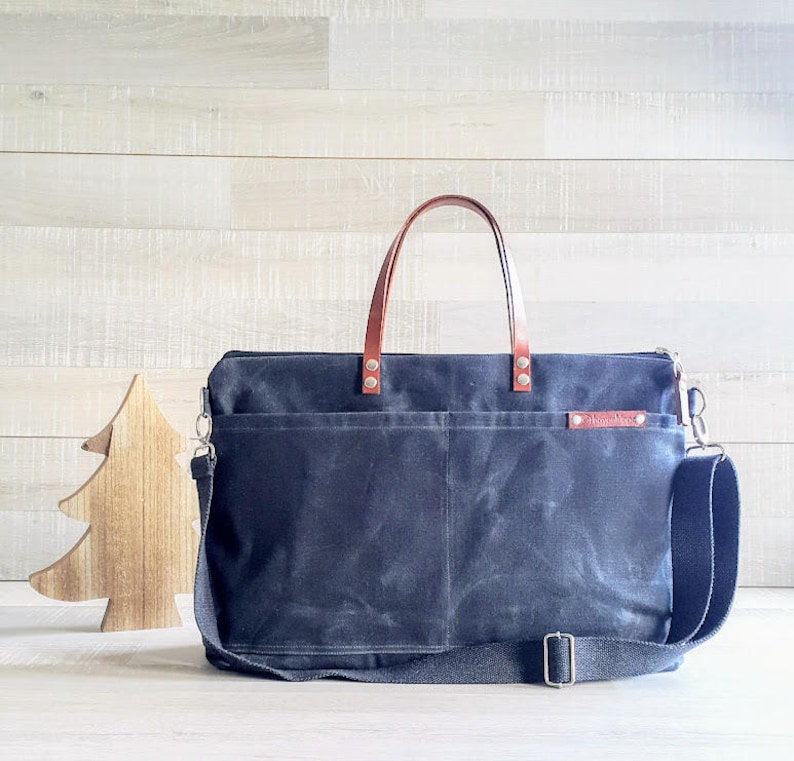 Waxed Canvas Bag in Charcoal Black Weekender Tote Bag image 2