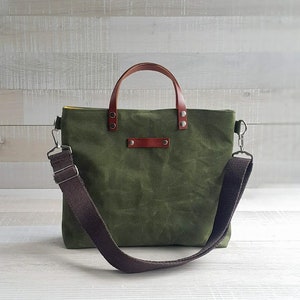 Waxed Canvas Tote small in Army GREEN dark - Etsy