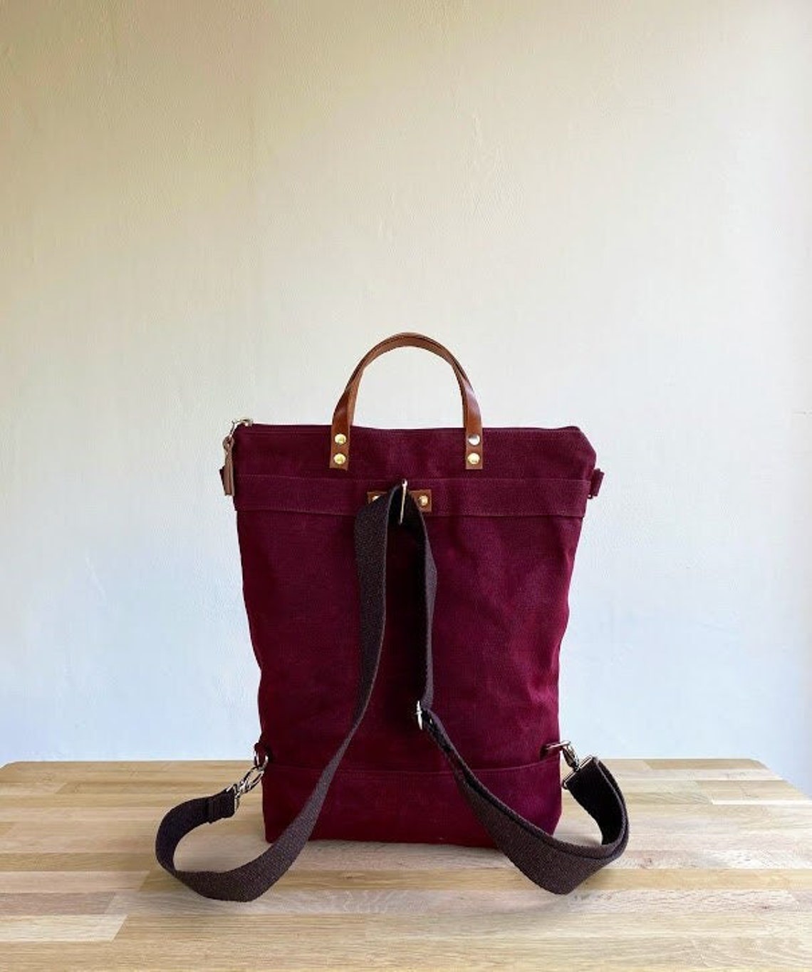 Tripolis - BURGUNDY! Waxed Canvas Backpack - Convertible Backpack ...