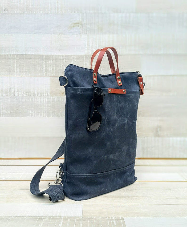 Waxed Canvas Backpack, Convertible Backpack, Diaper Backpack, A3 waxed canvas Bag,Rucksack, Multi pockets bag image 2