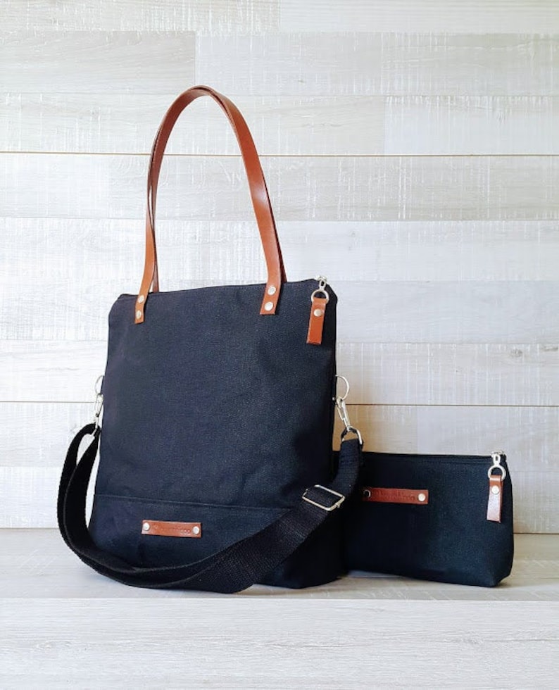 Waxed Canvas Tote Bag in CHARCOAL BLACK Milano MEDIUM Size image 3