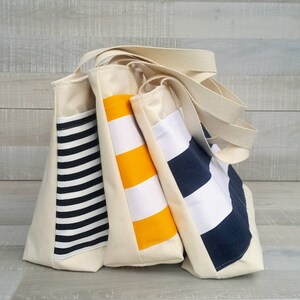 YAHO Beach Tote Bag, LARGE tote, Yellow and White bold striped, market tote, stripe tote bag, yellow white stripes, shoulder bag image 5