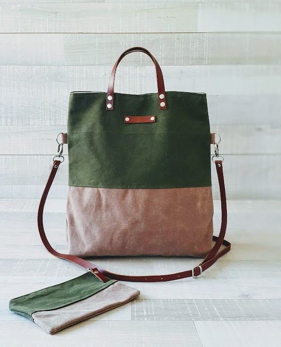 UNISEX WAXED TOTE Bag Wallet Set Waterproof Colorblock Tote Men Messenger Bag Foldover Bag Cross Body Bag Gift for Men Rustic Eco Etsy