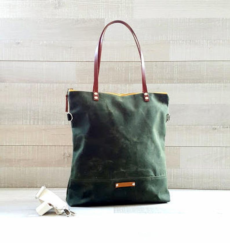 Waxed Canvas Tote Bag in Dark Forest Green Milano image 4