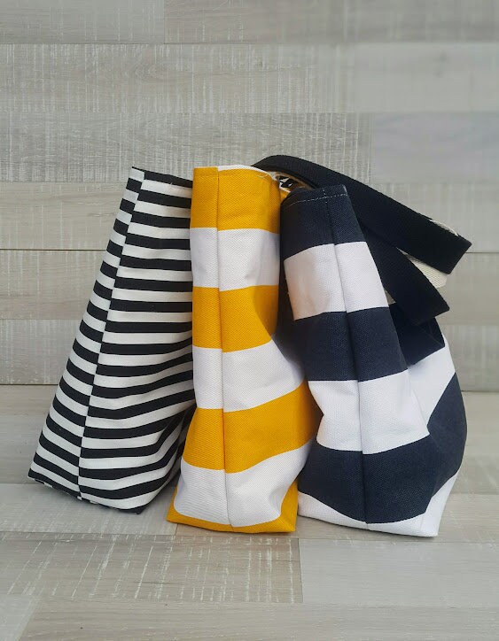 Sac De Plage Fourre-tout Toile Rayé Bleu Marine Et Blanc - 43x33x15cm - Neuf