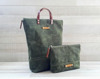 on sale!. WAXED CANVAS BAG, Comfort UNiSEX Tote, FOReST Green Bag, men bag, women bag, Christmas gift, Xmas, for men, for him, Zip Tote Bag