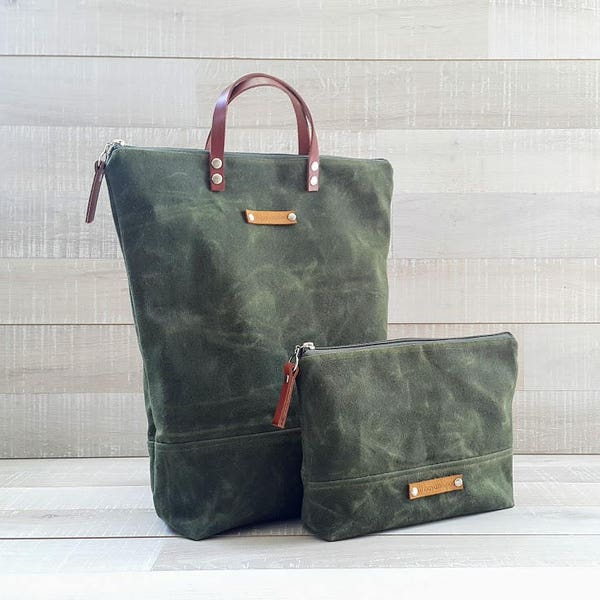 on sale!. WAXED CANVAS BAG, Comfort UNiSEX Tote, FOReST Green Bag, men bag, women bag, Christmas gift, Xmas, for men, for him, Zip Tote Bag