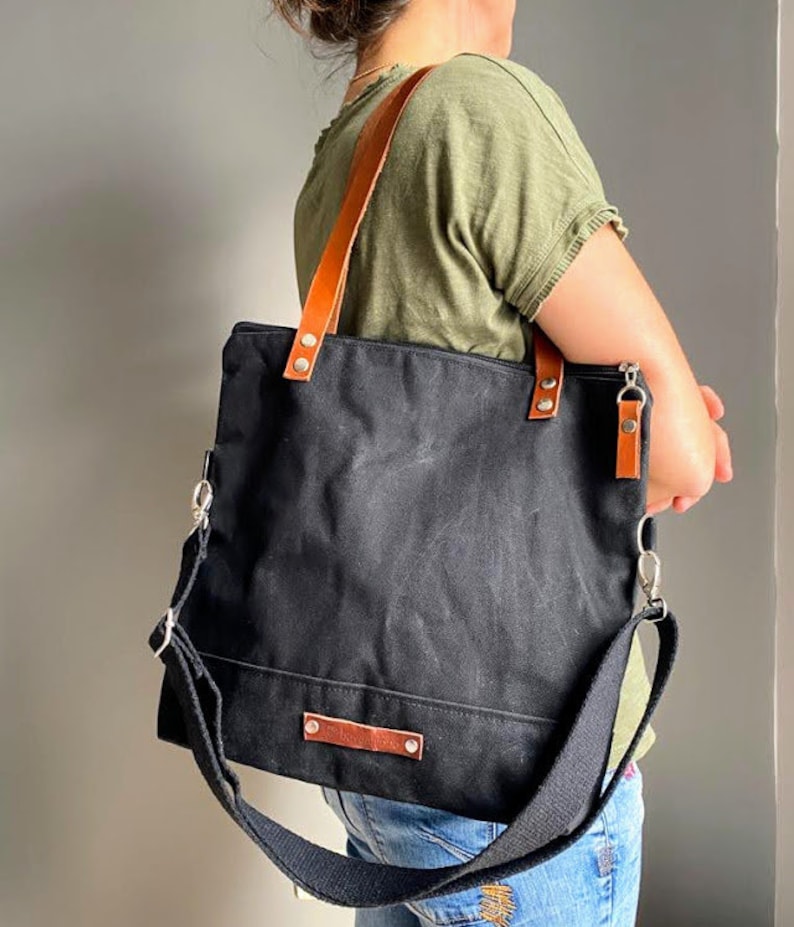 Waxed Canvas Tote Bag in CHARCOAL BLACK Milano MEDIUM Size image 1