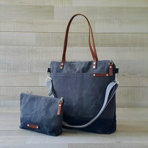 WAXED CANVAS Bag in Gray and Black Zippered TOTE Waxed Laptop - Etsy