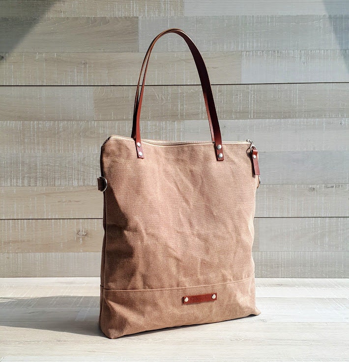 Waxed Canvas Tote Bag in BEIGE / TAN Milano - Etsy Hong Kong