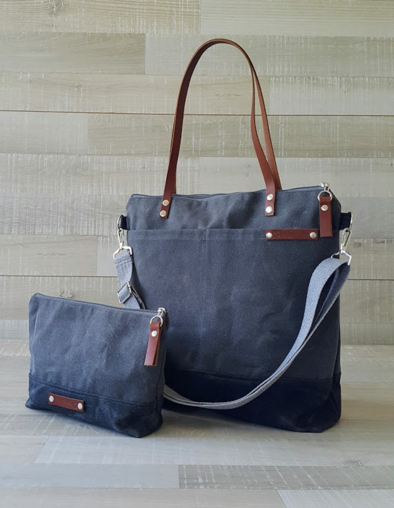 WAXED CANVAS Bag in Gray and Black Zippered TOTE Waxed Laptop Etsy Canada