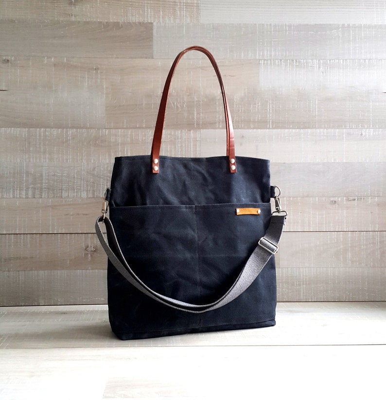 Waxed Canvas Simply Tote Bag in Charcoal Black, laptop bag carry bag MacBook pro large image 1
