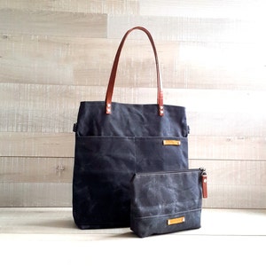 Waxed Canvas Simply Tote Bag in Charcoal Black, laptop bag carry bag MacBook pro large image 2