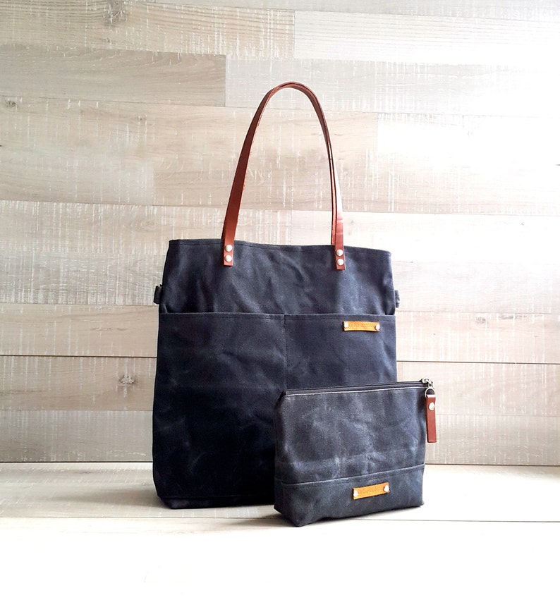 Waxed Canvas Simply Tote Bag in Charcoal Black, laptop bag carry bag MacBook pro large image 2