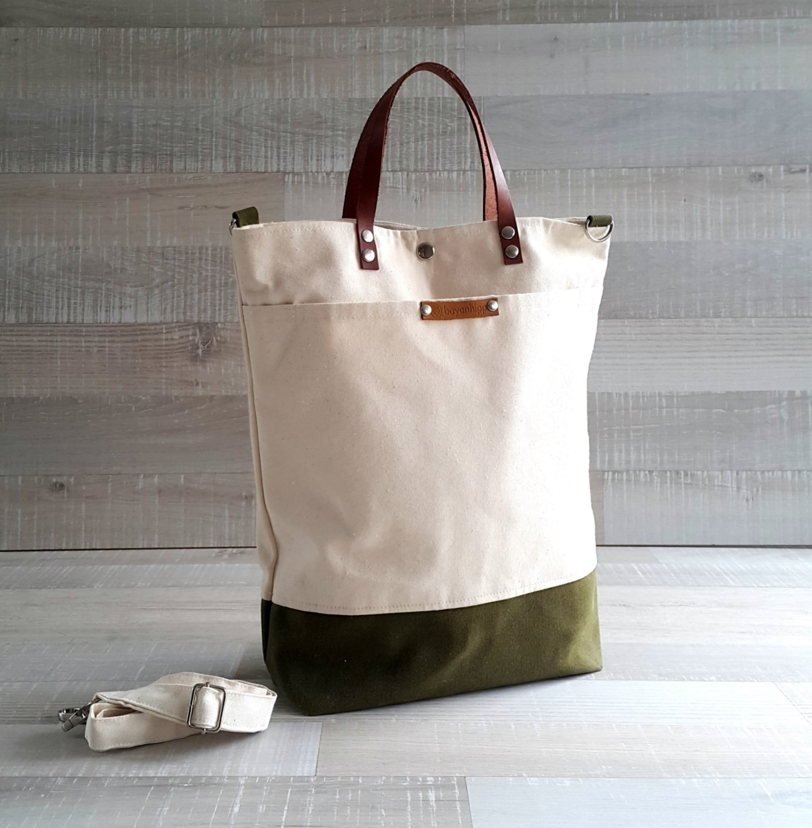 Comfy Unisex Tote Canvas Tote Bag Natural Cream and Army Etsy