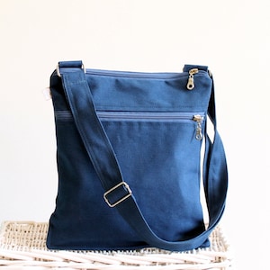 Sac à bandoulière quotidien en toile UNISEXE - Sac messager bleu sarcelle - Petit sac avec poche extérieure zippée - Carte du globe, Saphir bleu, Sac de rangement